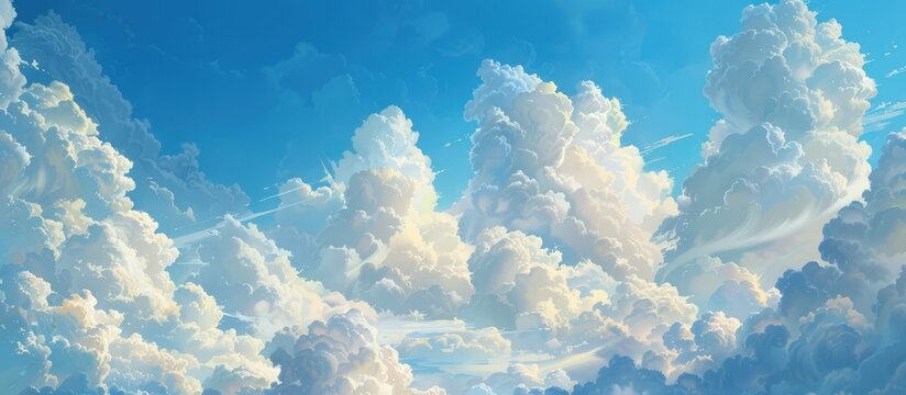 Fluffy white clouds in a clear blue sky