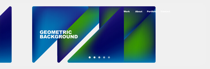 An electric blue and green geometric pattern with white border, featuring rectangles, triangles, circles, and symmetry. Perfect for office application software backgrounds