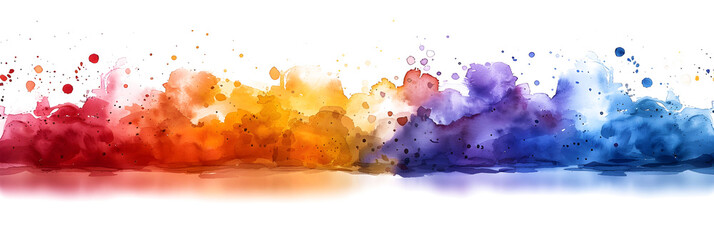 Rainbow watercolor paint splatter stain on transparent background.