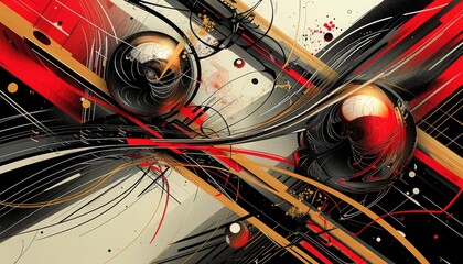 [A striking 3D abstract in red and black, featuring intricate spherical designs 🎨🔴⚫️ Immerse yourself in the depths of this dynamic composition! #AbstractSpheres]