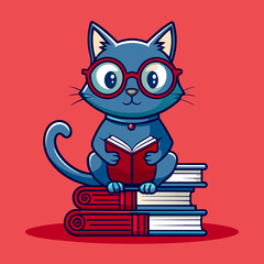 Cat with Books, Embodying the Roles of Both Teacher and Student