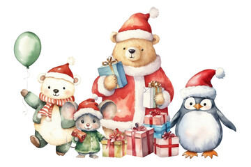Obraz premium Christmas celebration png, watercolor animal, transparent background