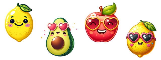 Cute summer fruit collection. Summer stickers, summer clipart