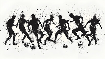 Soccer players group of footballers set isolated vector silhouettes, generative Ai