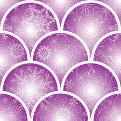 Vector Christmas hand drawn white and pink seamless pattern with vintage snowflakes, stars and circles
