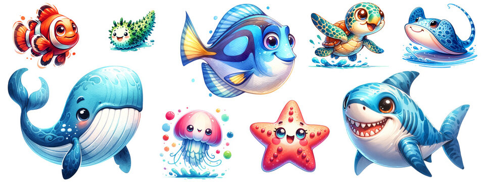 Pastel Watercolor Sea Animal Clipart