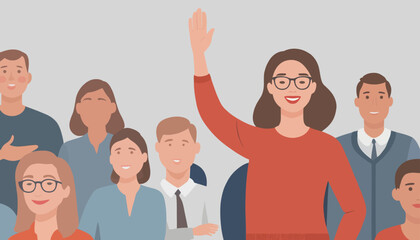 Public Approval Concept: Doodle Art of a Woman with Class Gesture Hands in the Background