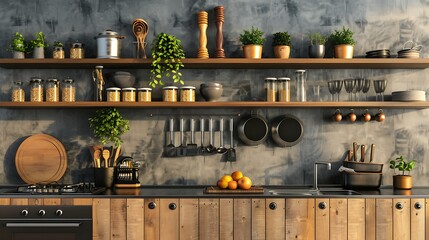 kitchen cabinets with kitchen utensils