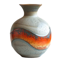 Front view of earthen avant-garde inspired vase isolated on a white transparent background