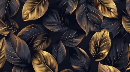 Seamless pattern with golden leaves on a dark background
