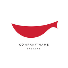 Minimalist red vector logo with abstract fish silhouette