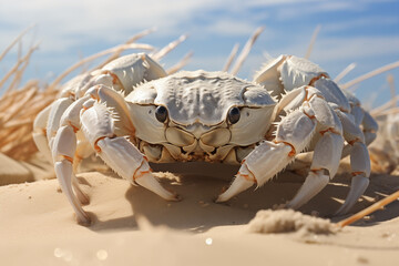 a stunning close-up of ghost crabs - obrazy, fototapety, plakaty