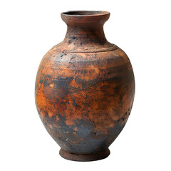 Front view of earthen retro-styled vase isolated on a white transparent background