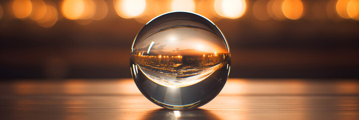 Mystic Perspective: Captivating Reflections Through a Crystal Ball in an Entrancing Atmosphere - obrazy, fototapety, plakaty