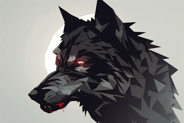 Illustration of a wolf in front of a full moon in a low poly style