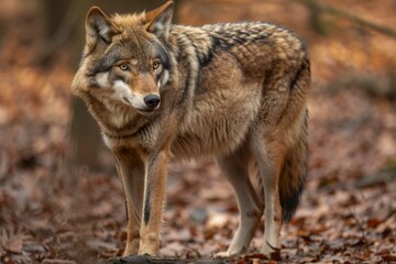 Timber wolf (Canis lupus) in the forest