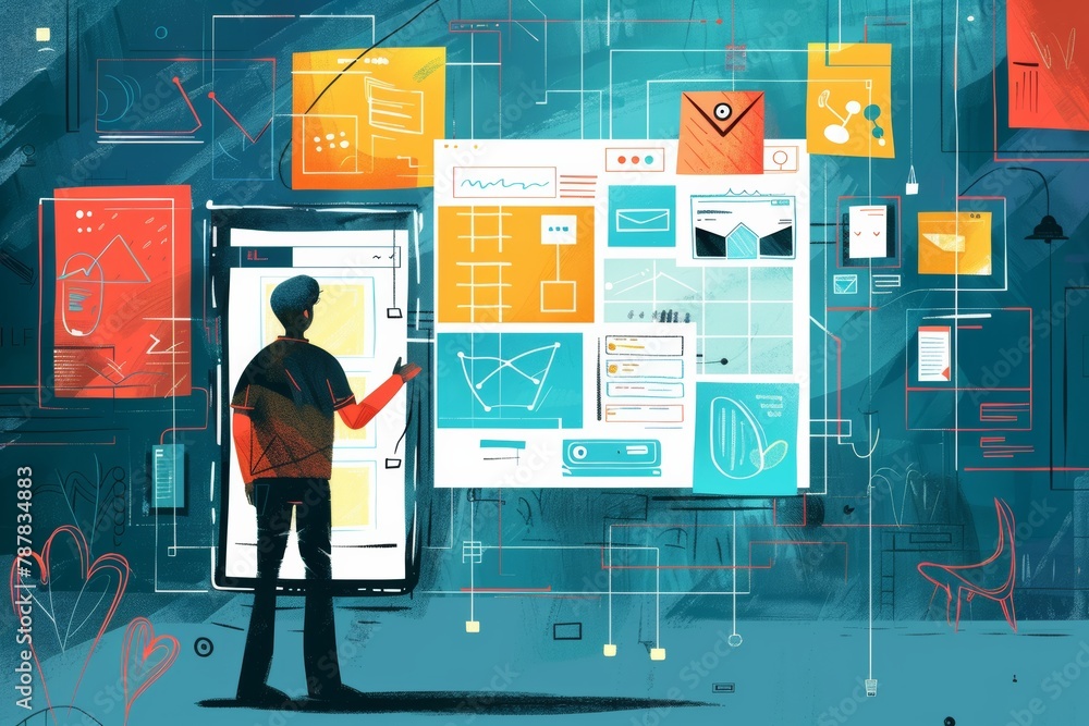 Poster operating system installation using professional software, data visualization tool vector.