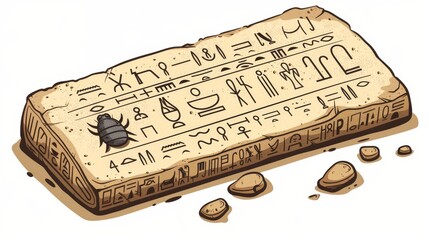 Egyptian hieroglyphs on a stone board or clay tablet. Cartoon illustration Ancient object for storing information, graphical user interface for game design. - obrazy, fototapety, plakaty