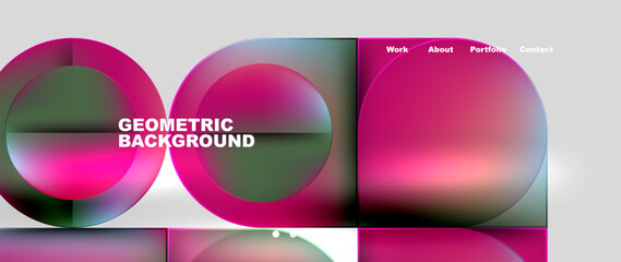 A geometric background featuring pink and green circles on a white backdrop. The circles vary in shades from magenta to electric blue, creating a vibrant and eyecatching design