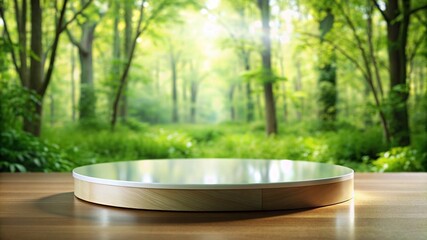 beautiful tabletop podium surface glossy against the background of nature