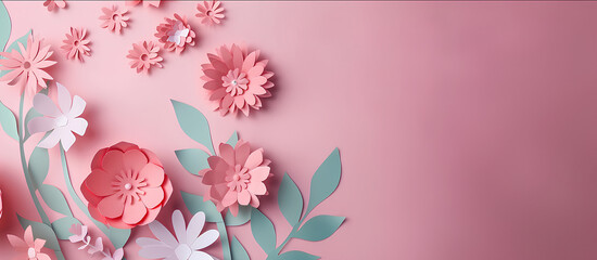 Paper cut flower design background for women and Mother's day with copy space