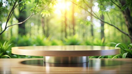 beautiful tabletop podium surface glossy against the background of nature