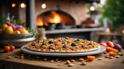 Fototapeta premium Nardaran Pilaf Rice pilaf cooked with lamb, plums, and almonds.