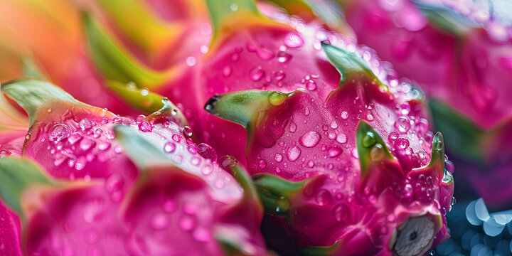 close up photo of dragon fruit with water drops, generative AI