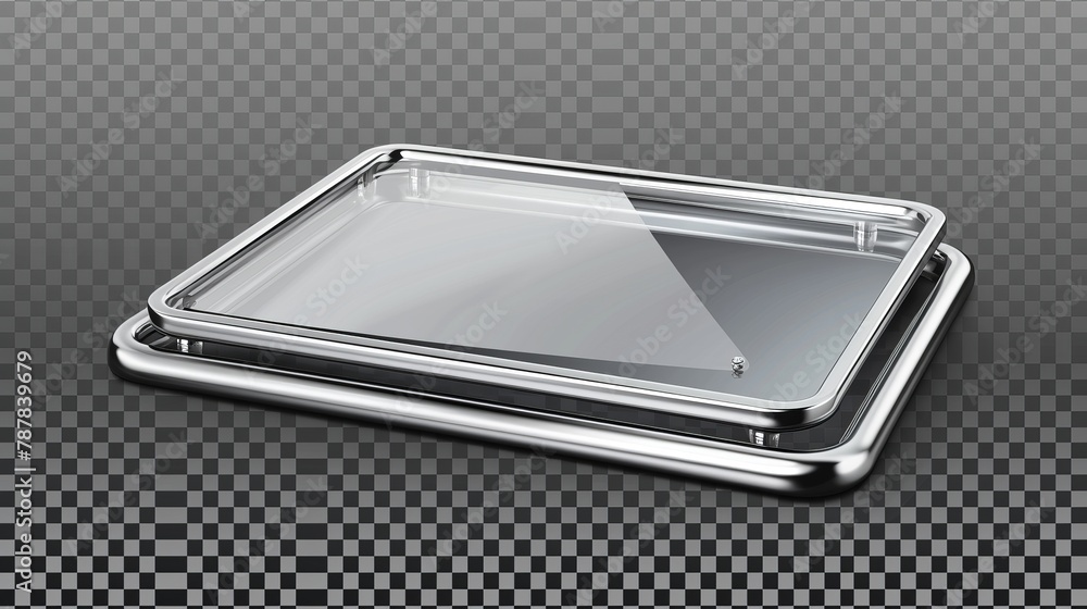 Poster a realistic 3d modern mockup of a table name card holder with an empty plate. metal stand for an id 