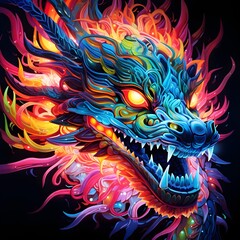 Neon Dragon: A dragon surrounded by vibrant neon lights