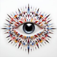 Kaleidoscope Eyes: Abstract eyes arranged in a mesmerizing kaleidoscope, white background