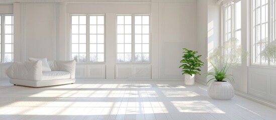 Fototapeta premium Bright white room with high resolution windows