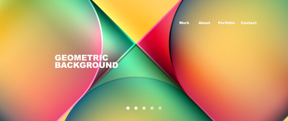 A vibrant geometric background featuring circles and triangles in a colorful array of tints and shades, reminiscent of a water balloon filled with orange petals