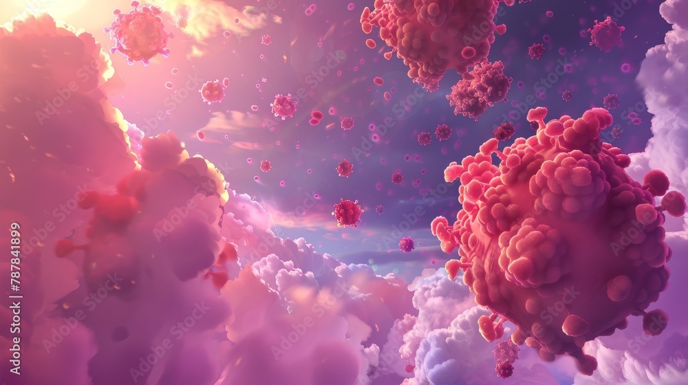 Aufkleber this is an abstract background with a corona virus or sars pathogen flying in it. this is a concept 