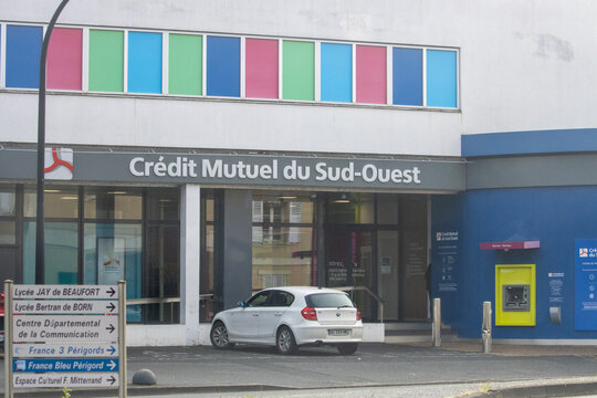 France, 30 March 2024: Credit Mutuel Bank Branch Exterior.