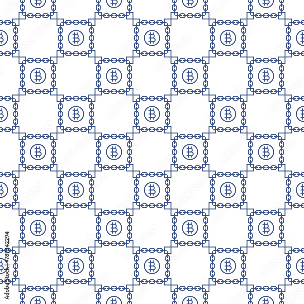 Poster bitcoin blockchain technology vector cryptocurrency outline seamless pattern