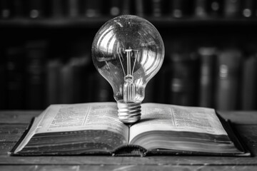 Light Bulb and Open Book Concept of Knowledge, Ideas, and Learning