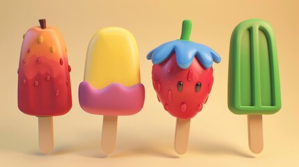 Set of fruity popsicles on a stick