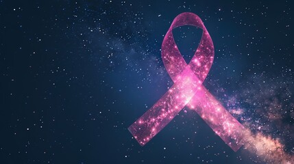 Pink Ribbon Symbol for Breast Cancer Awareness with Galaxy Background - obrazy, fototapety, plakaty