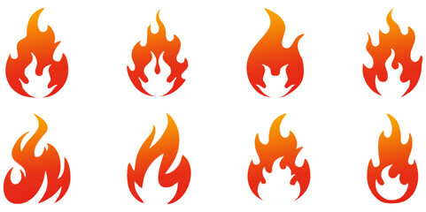 Red and Orange fire flame icon set. Collection of hot flaming element. Idea of energy and power. Isolated on white Background