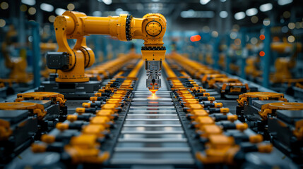 Industrial robotic arm used in production in a modernized factory