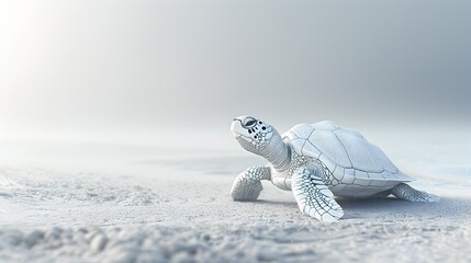 Serene Sea Turtle Meditation on Pristine White Background with Neutral Lighting and Copy Space