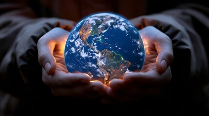 Earth in human hands. earth day. energy saving - obrazy, fototapety, plakaty