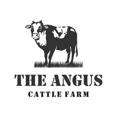 Angus cattle ranch logo, retro vintage cattle angus, Livestock Beef Emblem, Label vector design