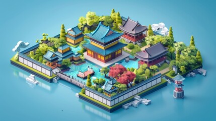 App for Japan tourism based on a 3D isometric projection concept