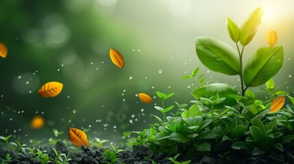 Naklejka na ściany i meble World Environment Day Poster. Nature Conservation. Leaf Tree Green Energy Ecology.