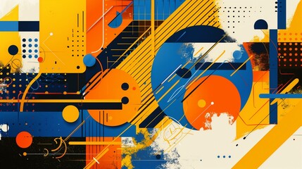 Retro-modern vector illustration with intersecting lines and shapes in yellow, orange, and blue, perfect for creating trendy banner backgrounds