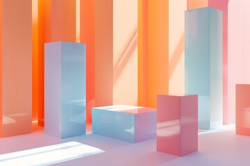 Vibrant Transparent Geometric Shapes in Soft Lighting