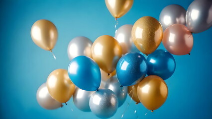 Blue Gold Foil Balloons, Sparkles Background, Celebration Birthday Concept