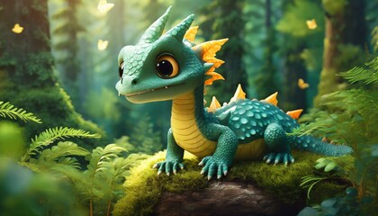 green dragon head in the tropical forest - obrazy, fototapety, plakaty